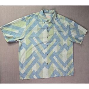 Tommy Bahama Mens XL 100% Silk Geometric Print Short Sleeve Button Up Shirt Camp
